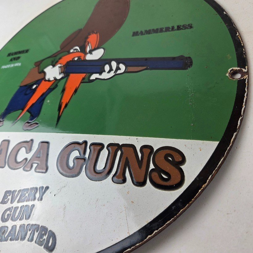 Vintage Ithaca Guns Hunter Porcelain Signs - Hammerless Every Gun Warranted Sign - Image 13