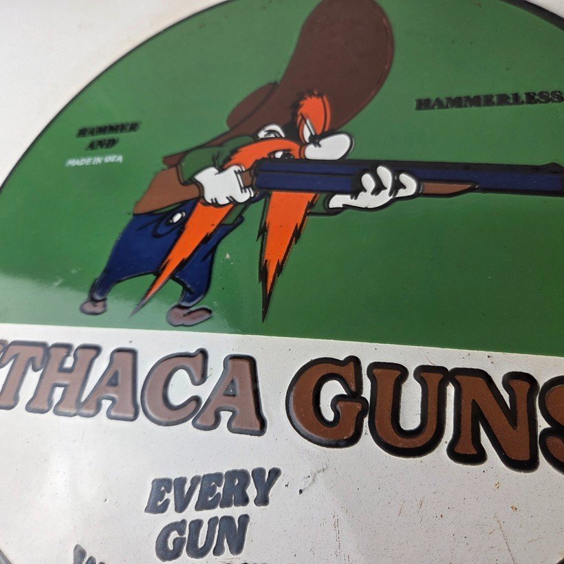 Vintage Ithaca Guns Hunter Porcelain Signs - Hammerless Every Gun Warranted Sign - Image 4