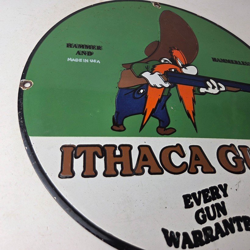 Vintage Ithaca Guns Hunter Porcelain Signs - Hammerless Every Gun Warranted Sign - Image 6