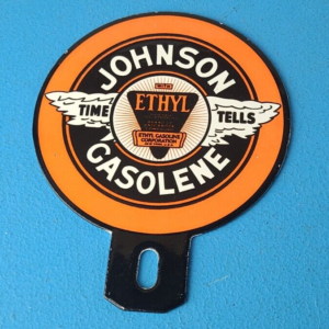 Vintage Johnson Gasoline Sign Topper Porcelain License Plate Gas Auto Topper 305872756380