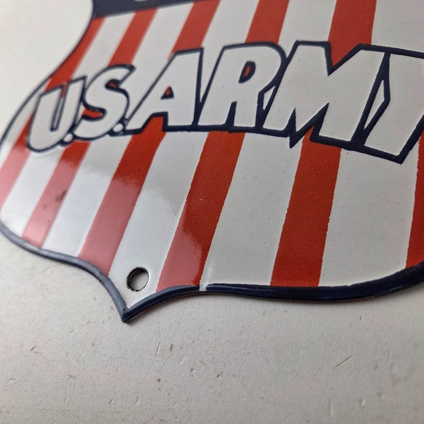 Vintage Join US Army Sign - Gas Pump American Shield Porcelain Sign - Image 14