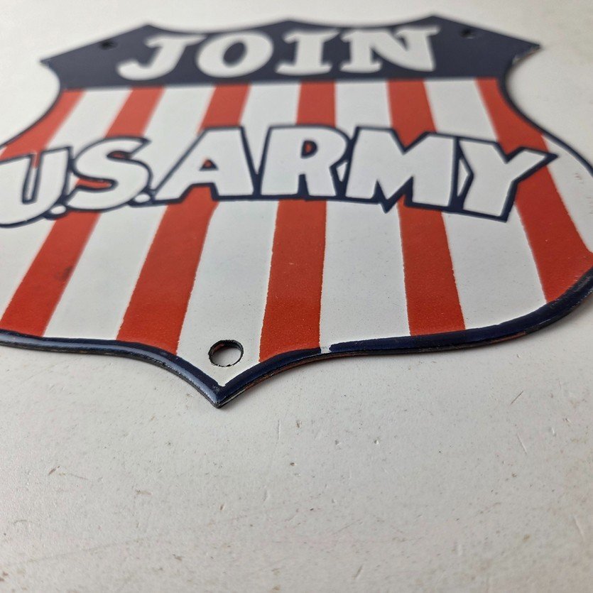 Vintage Join US Army Sign - Gas Pump American Shield Porcelain Sign - Image 10
