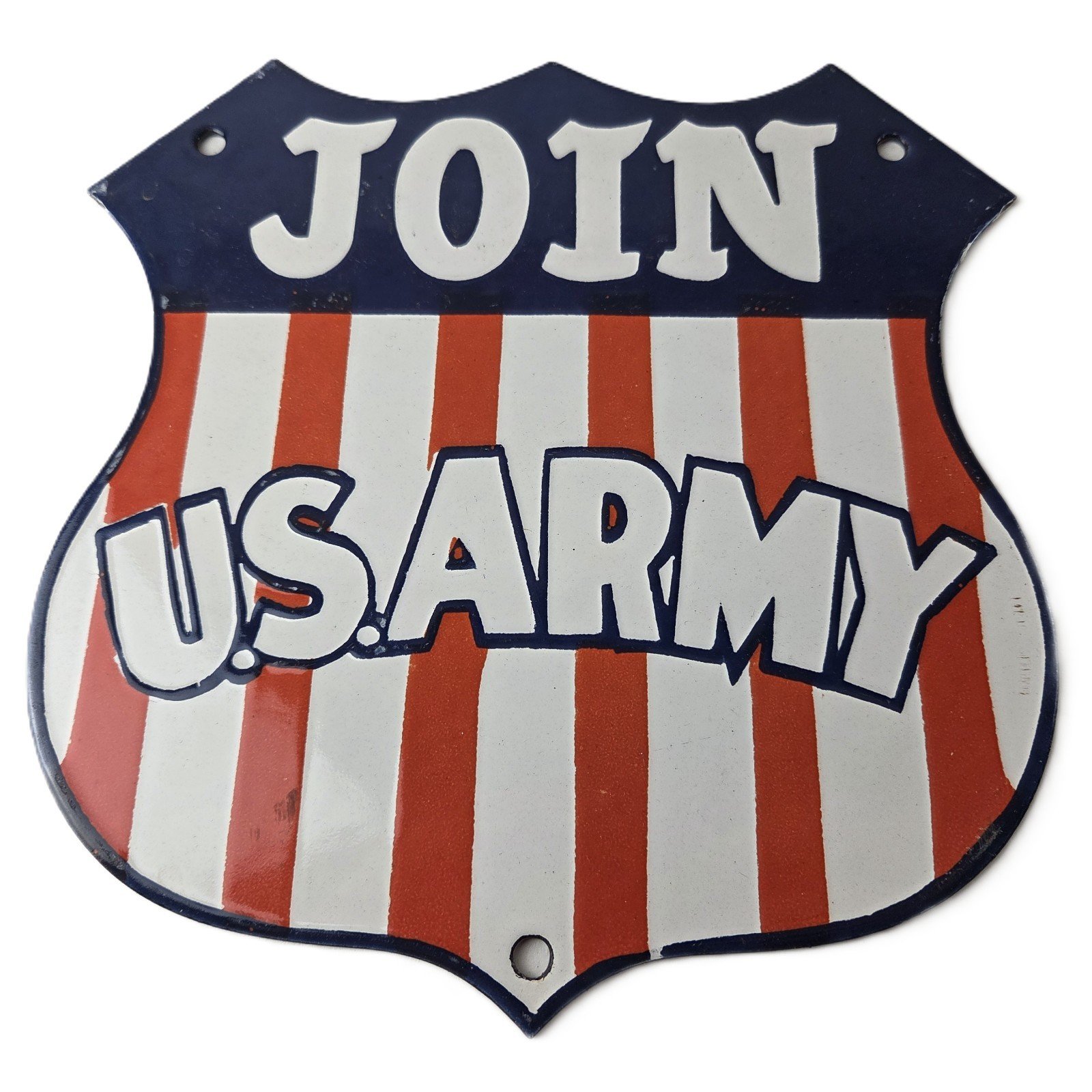 Vintage Join US Army Sign - Gas Pump American Shield Porcelain Sign