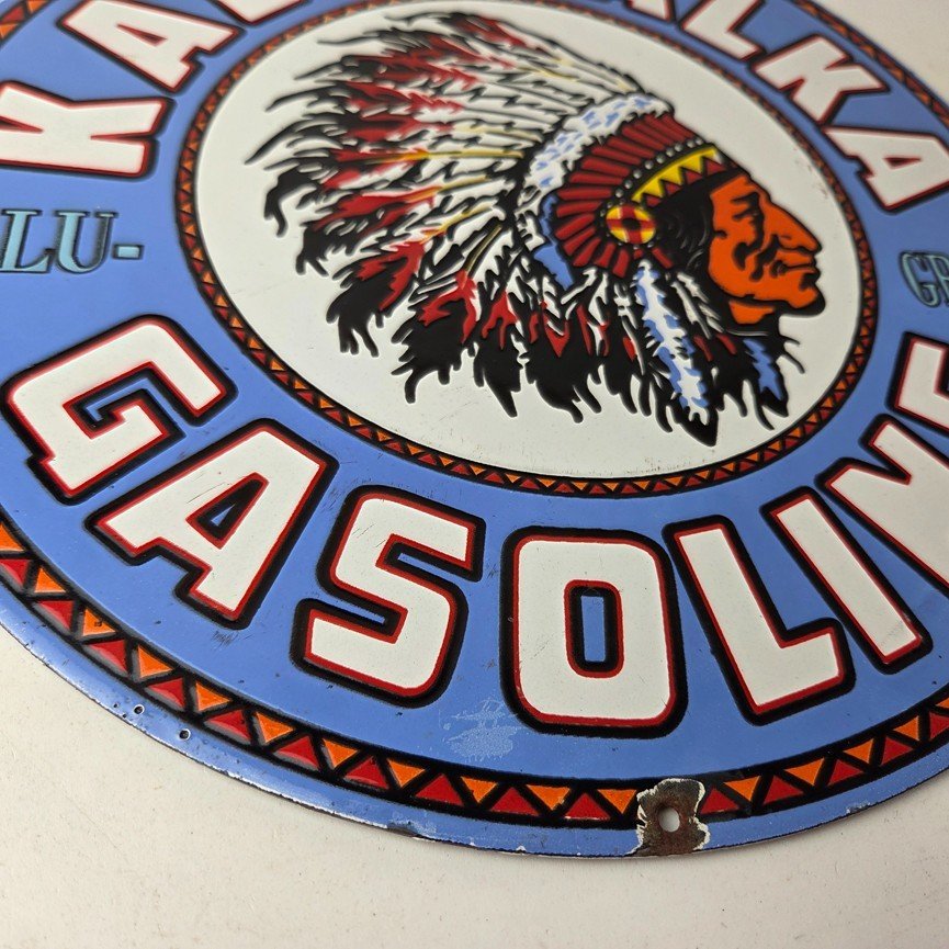 Vintage Kalamalka Gasoline Porcelain Sign - Gas Service Station Pump Sign - Image 11