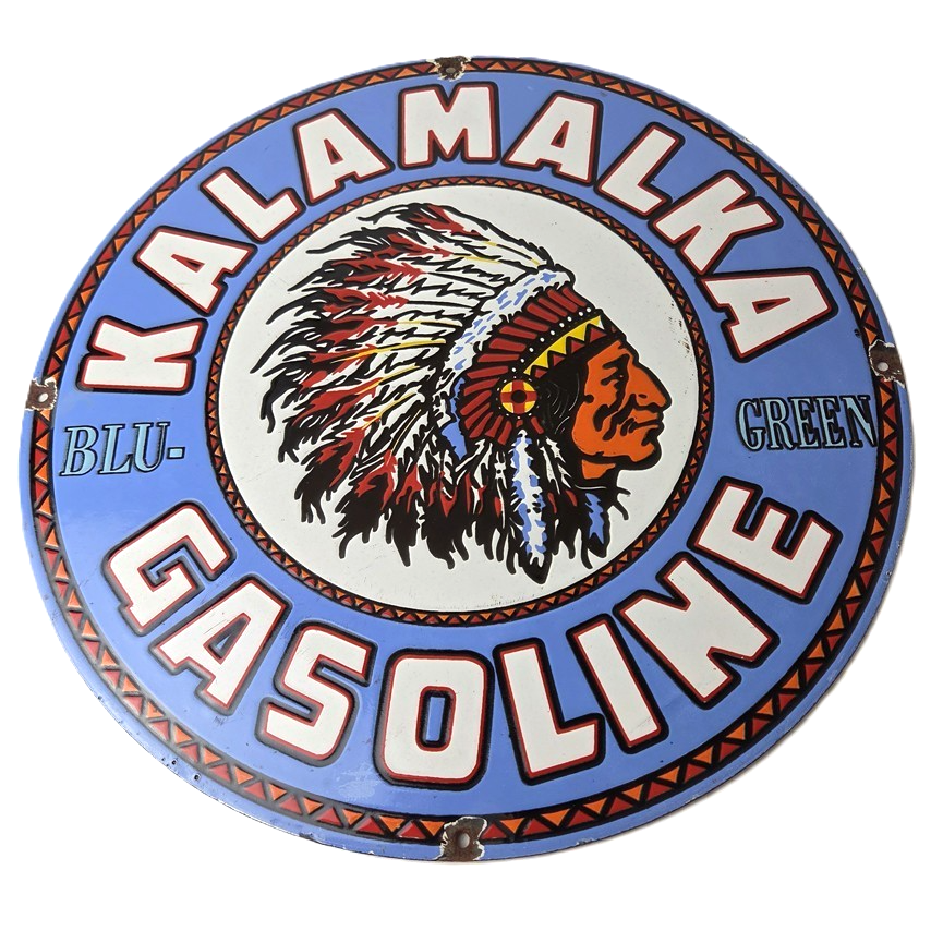 Vintage Kalamalka Gasoline Porcelain Sign - Gas Service Station Pump Sign