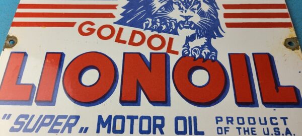 Vintage Lion Oil Sign Service Station Gas Pump Goldol Porcelain Sign 305751875570 3