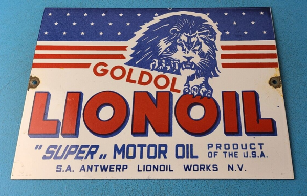 Vintage Lion Oil Sign Service Station Gas Pump Goldol Porcelain Sign 305751875570