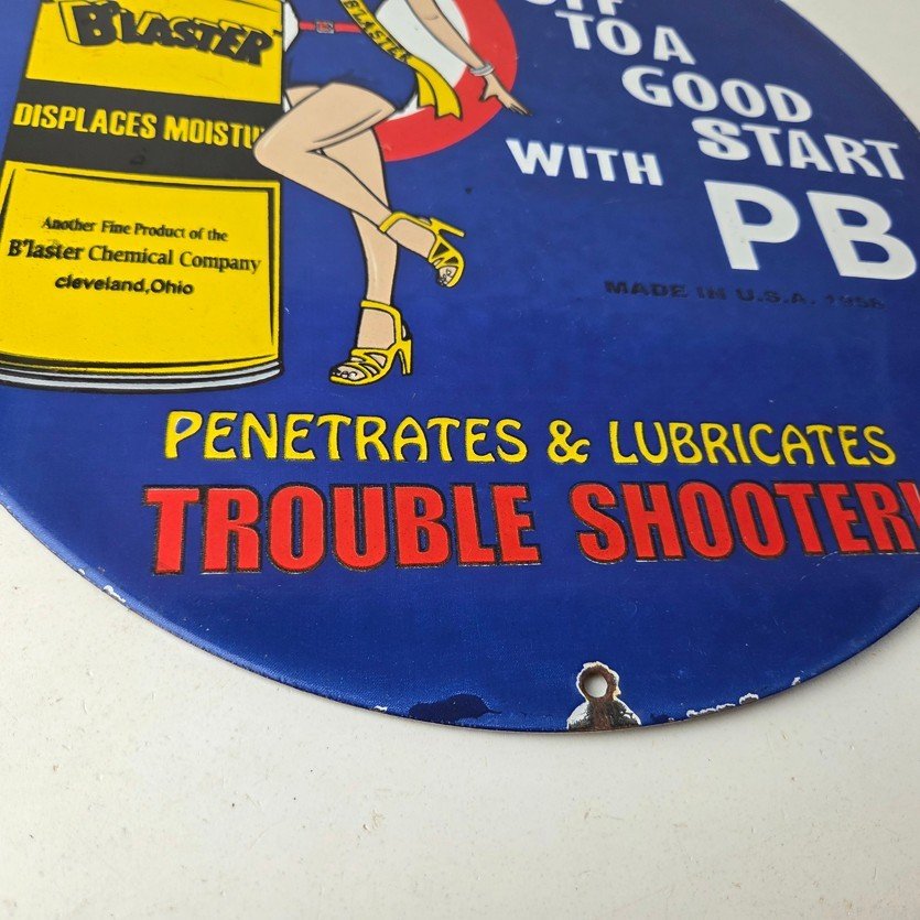 Vintage Lubricant Sign - Pin Up Trouble Shooter Porcelain Gas Service Sign - Image 11