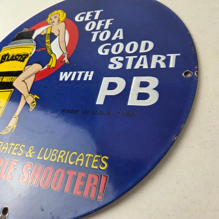 Vintage Lubricant Sign - Pin Up Trouble Shooter Porcelain Gas Service Sign - Image 13