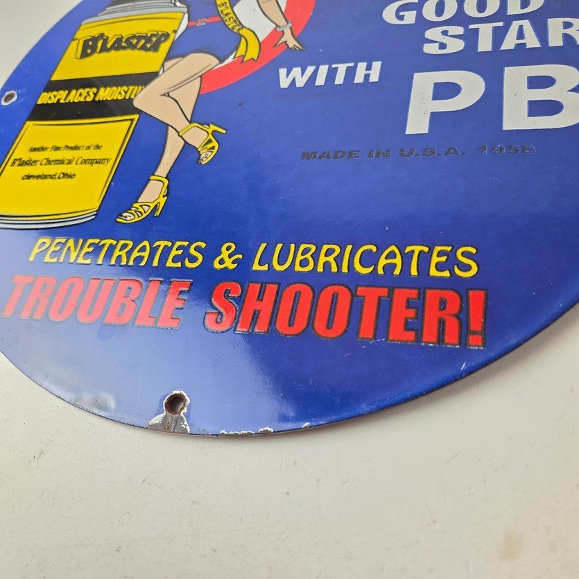 Vintage Lubricant Sign - Pin Up Trouble Shooter Porcelain Gas Service Sign - Image 14