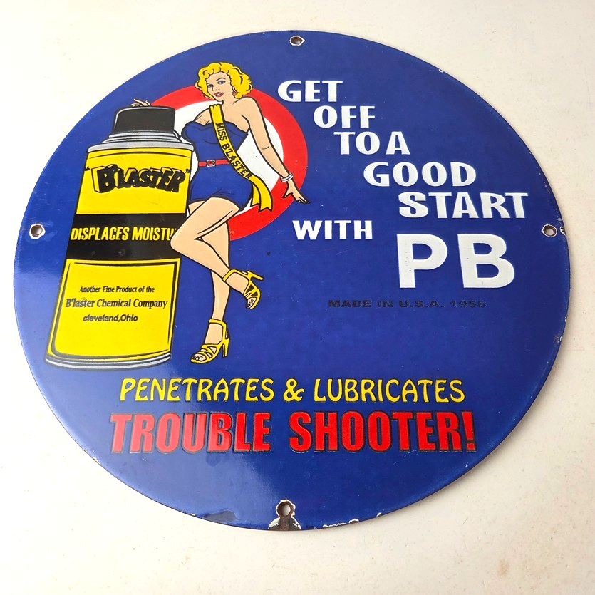 Vintage Lubricant Sign - Pin Up Trouble Shooter Porcelain Gas Service Sign - Image 15
