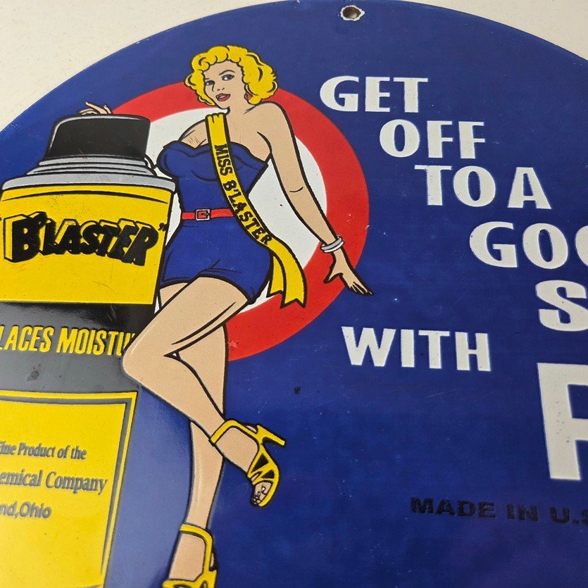 Vintage Lubricant Sign - Pin Up Trouble Shooter Porcelain Gas Service Sign - Image 3