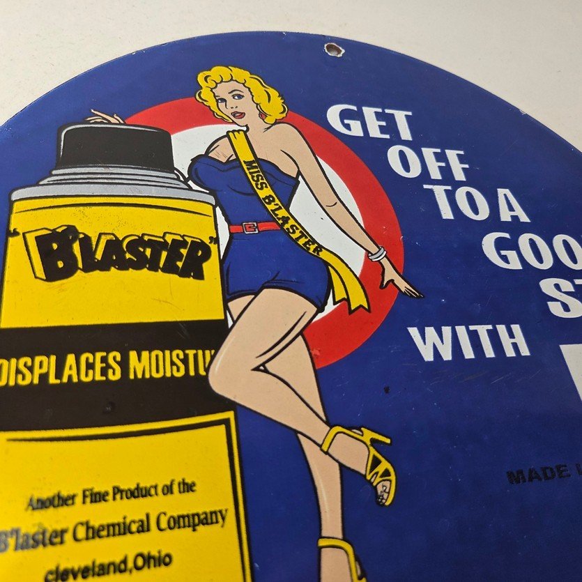 Vintage Lubricant Sign - Pin Up Trouble Shooter Porcelain Gas Service Sign - Image 5