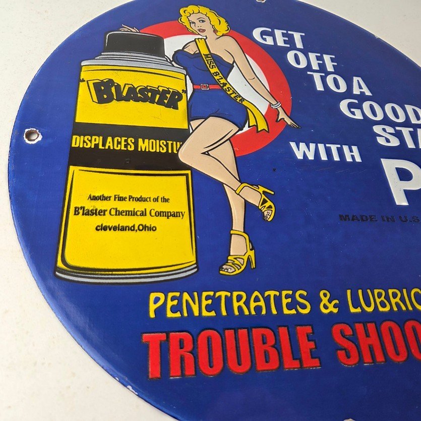 Vintage Lubricant Sign - Pin Up Trouble Shooter Porcelain Gas Service Sign - Image 6