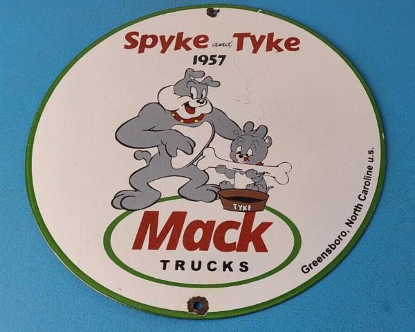 Vintage Mack Trucks Sign - Diesel Bulldogs Auto Gas Pump Porcelain Ad Sign