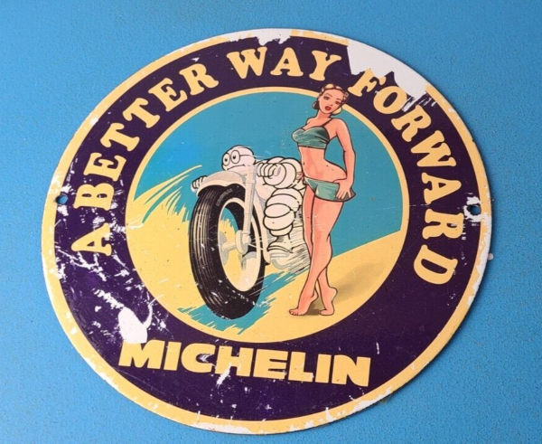 Vintage Michelin Tires Sign Gas Oil Pump Plate Garage Motorcycle Service Sign 305778793980