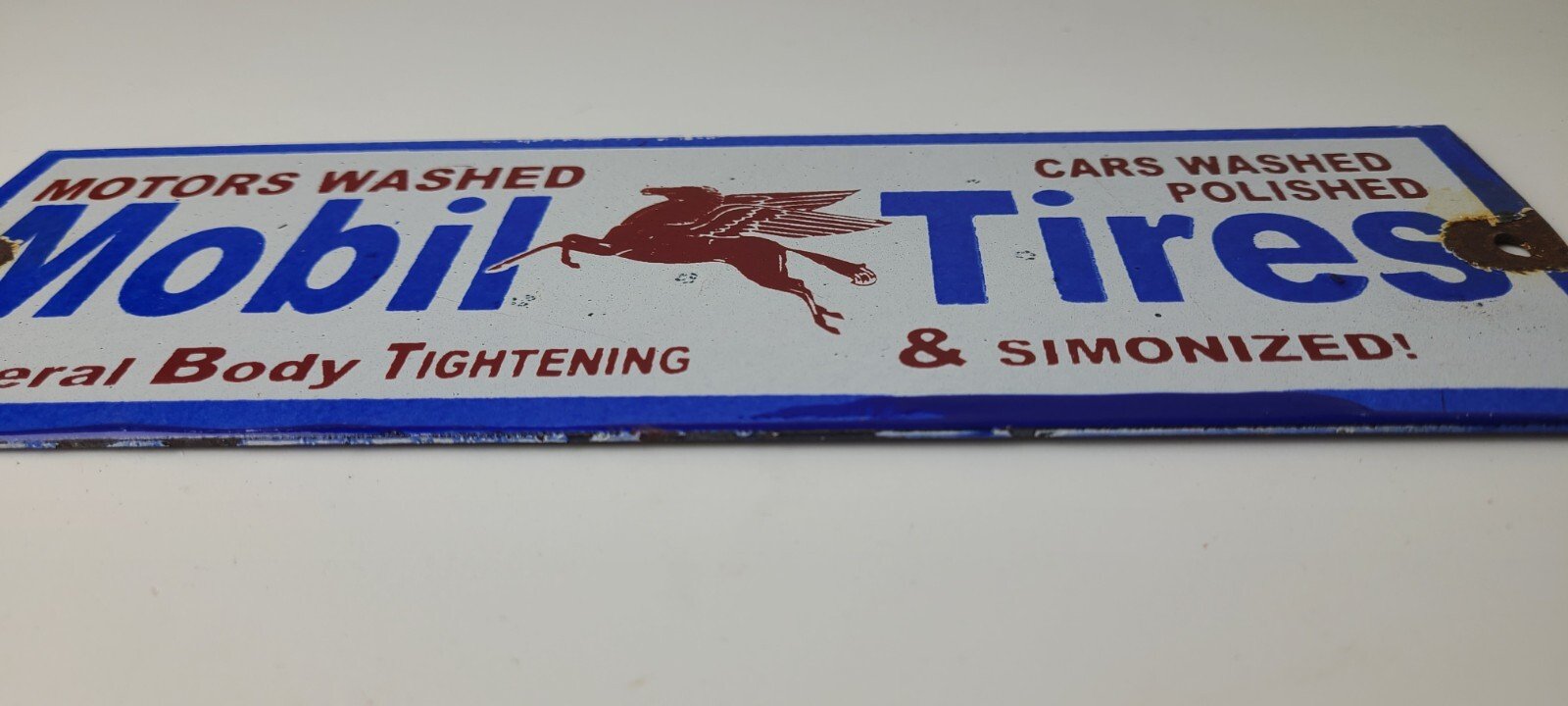 Vintage Mobil Porcelain Sign - Car Wash Porcelain Pegasus Pump Tires Sign - Image 12