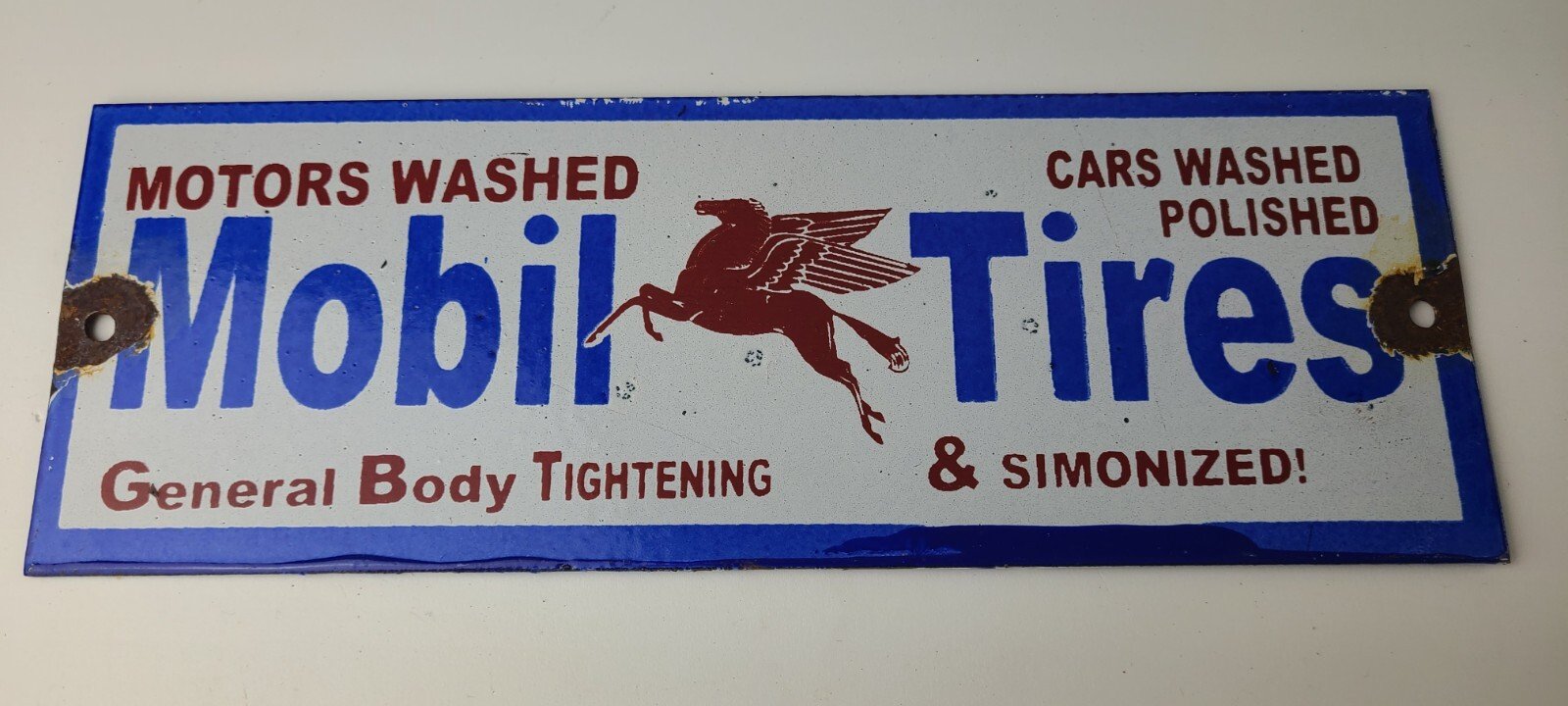 Vintage Mobil Porcelain Sign - Car Wash Porcelain Pegasus Pump Tires Sign - Image 3