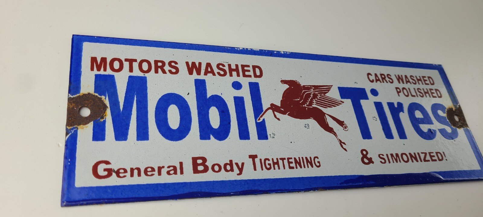 Vintage Mobil Porcelain Sign - Car Wash Porcelain Pegasus Pump Tires Sign - Image 6