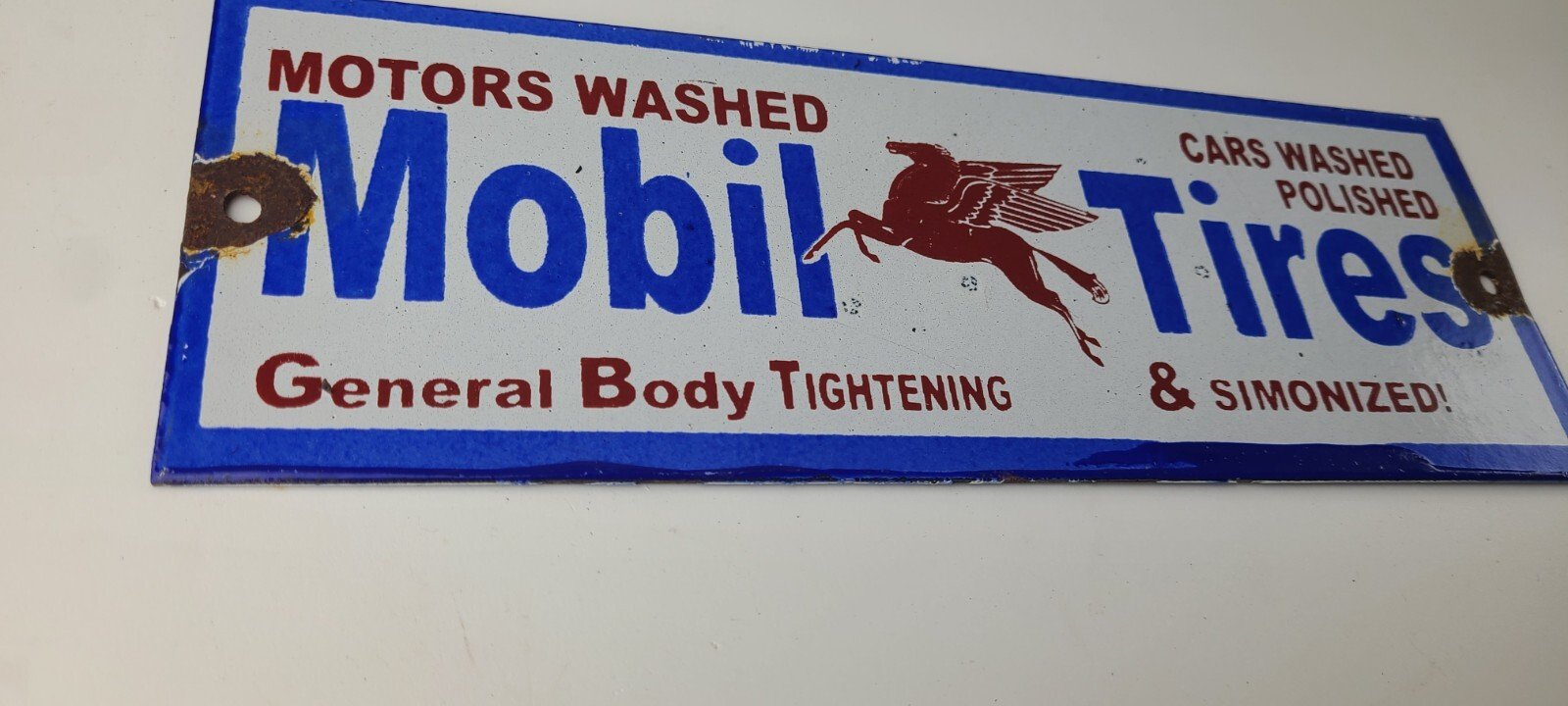 Vintage Mobil Porcelain Sign - Car Wash Porcelain Pegasus Pump Tires Sign - Image 7