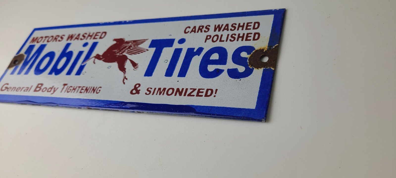 Vintage Mobil Porcelain Sign - Car Wash Porcelain Pegasus Pump Tires Sign - Image 10