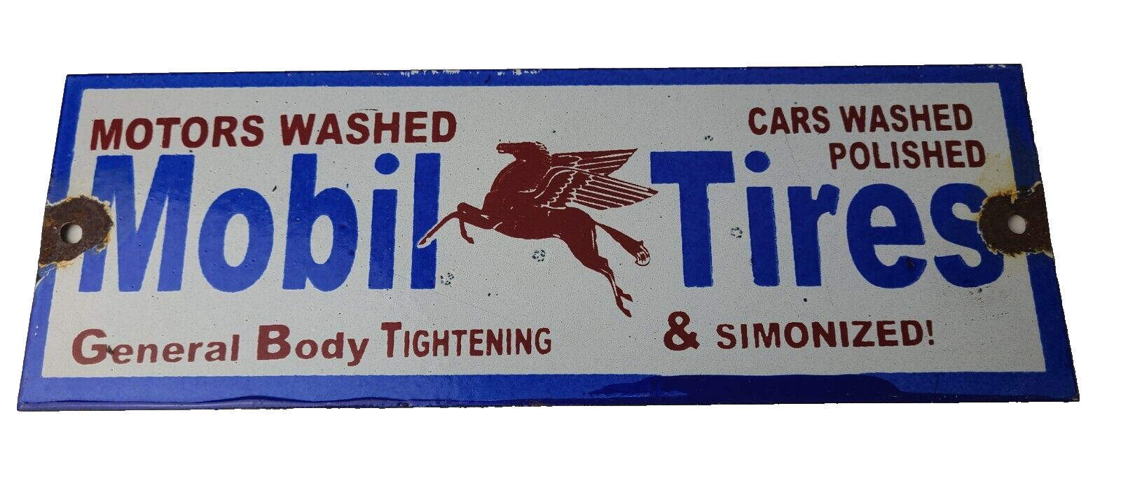 Vintage Mobil Porcelain Sign - Car Wash Porcelain Pegasus Pump Tires Sign