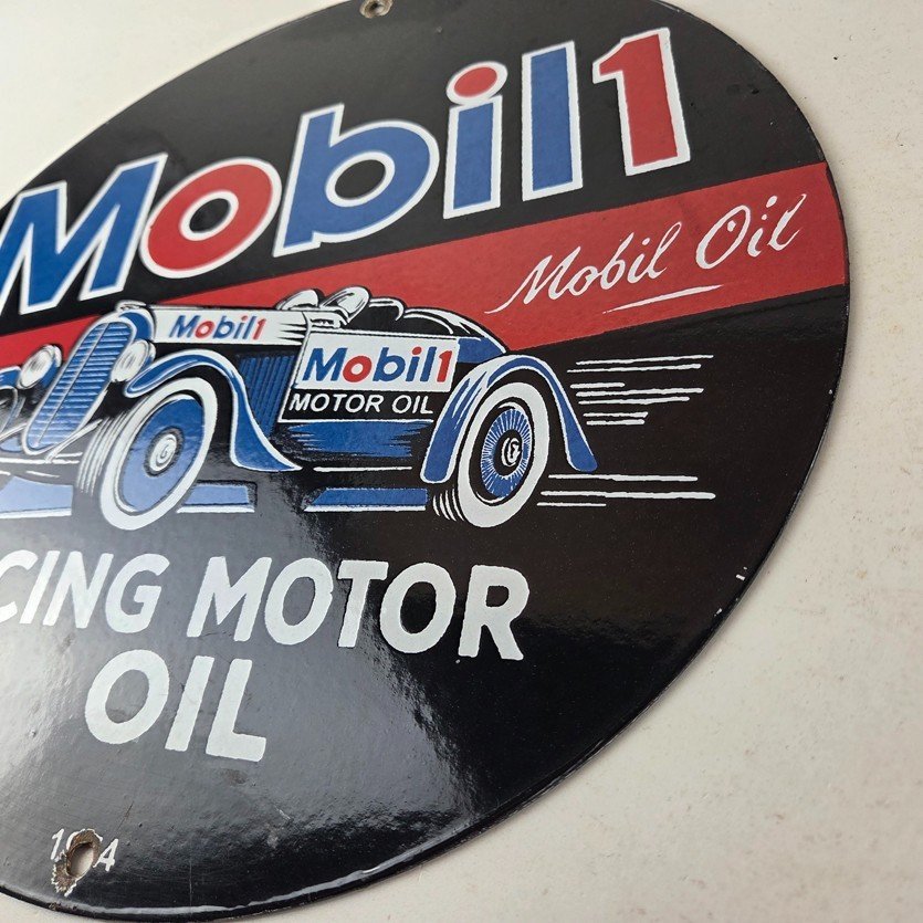 Vintage Mobil Racing Motor Oil Sign - Gasoline Pump Advertising Porcelain Sign - Image 13