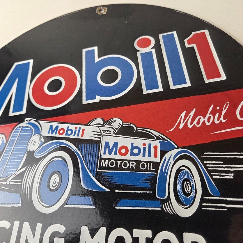 Vintage Mobil Racing Motor Oil Sign - Gasoline Pump Advertising Porcelain Sign - Image 3
