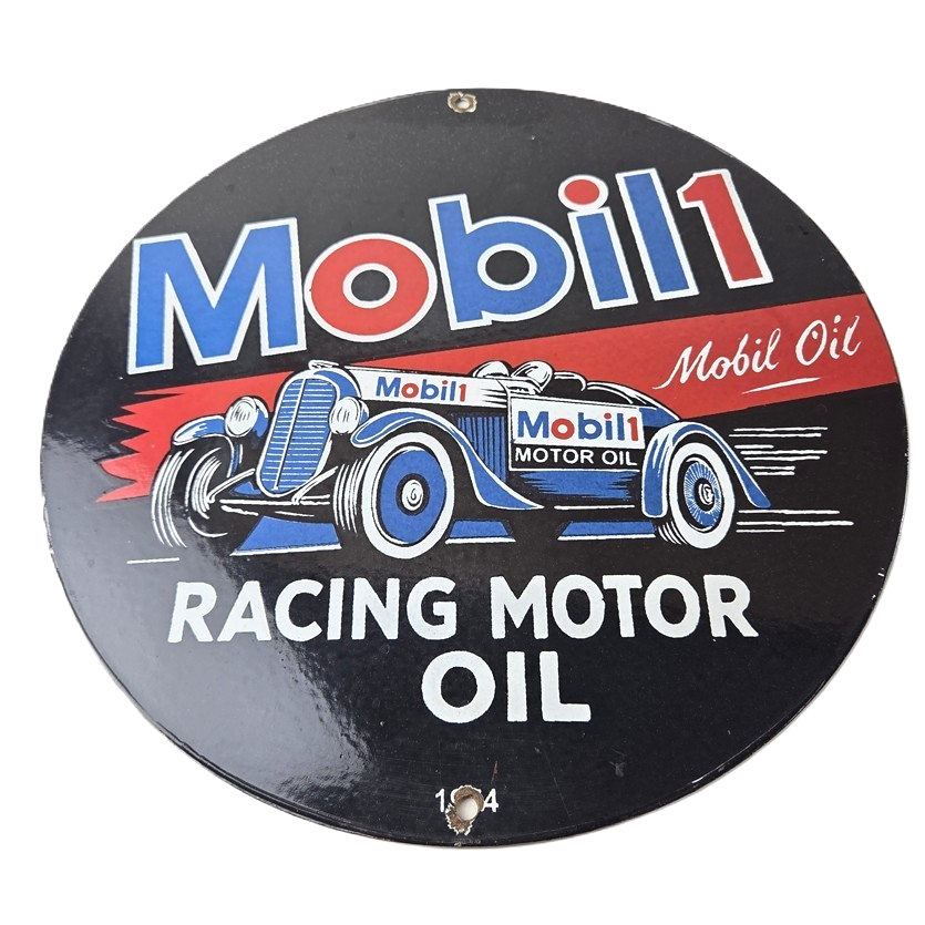 Vintage Mobil Racing Motor Oil Sign - Gasoline Pump Advertising Porcelain Sign