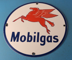 Vintage Mobil Sign Pegasus Mobilgas Gas Motor Oil Pump Service Porcelain Sign 305860759480