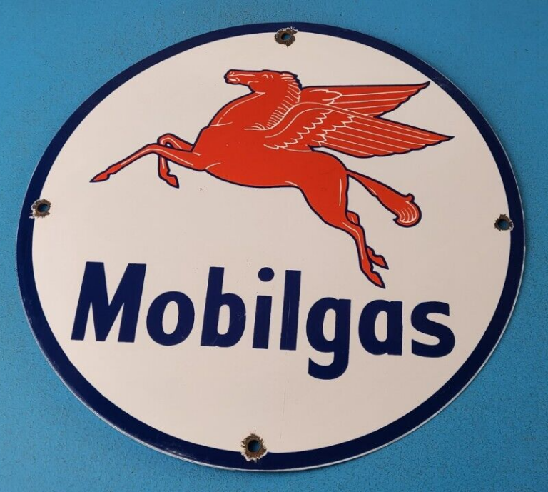 Vintage Mobil Sign Pegasus Mobilgas Gas Motor Oil Pump Service Porcelain Sign 306072939870