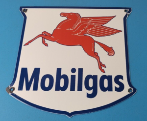 Vintage Mobilgas Sign Porcelain Mobil Gasoline Pegasus Shield Gas Pump Sign 305846910590