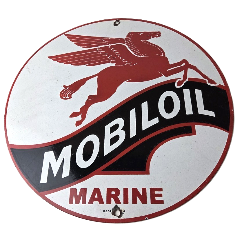 Vintage Mobiloil Porcelain Sign - Marine Pegasus Oil Advertising Sign