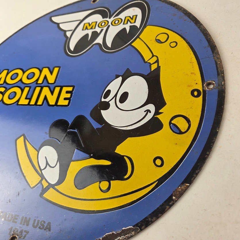 Vintage Moon Eyes Sign - Speed Equipment Felix the Cat Porcelain Gas Pump Sign - Image 13