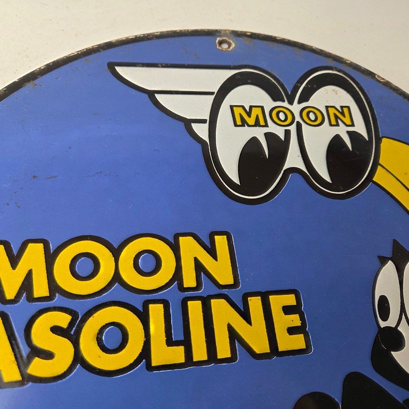 Vintage Moon Eyes Sign - Speed Equipment Felix the Cat Porcelain Gas Pump Sign - Image 5
