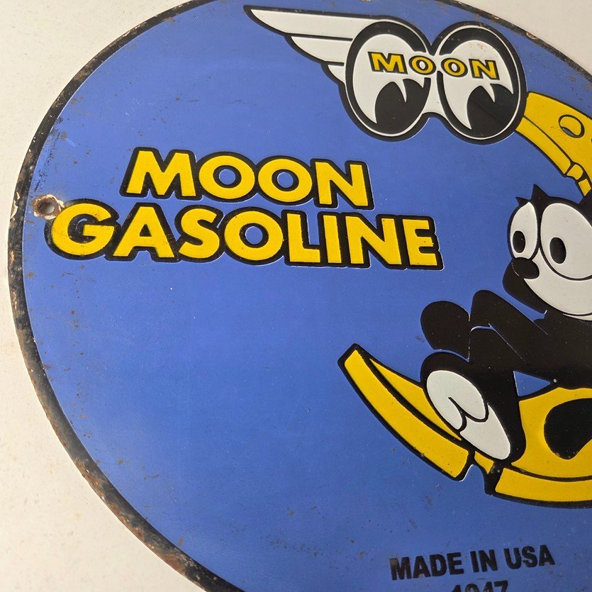 Vintage Moon Eyes Sign - Speed Equipment Felix the Cat Porcelain Gas Pump Sign - Image 6