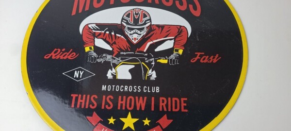 Vintage Motocross Motorcycle Club Sign - Dirt Biker Gas Pump Porcelain Sign - Image 12