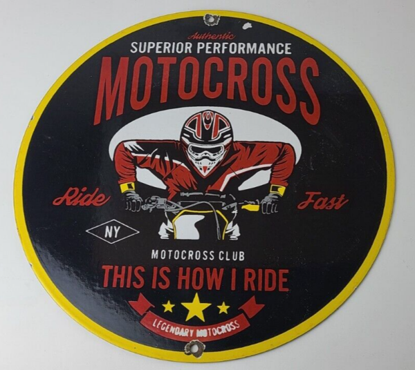 Vintage Motocross Motorcycle Club Sign - Dirt Biker Gas Pump Porcelain Sign - Image 13