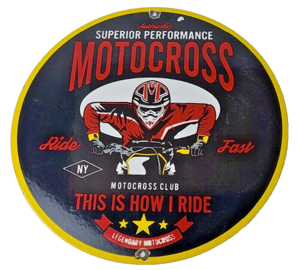 Vintage Motocross Motorcycle Club Sign - Dirt Biker Gas Pump Porcelain Sign