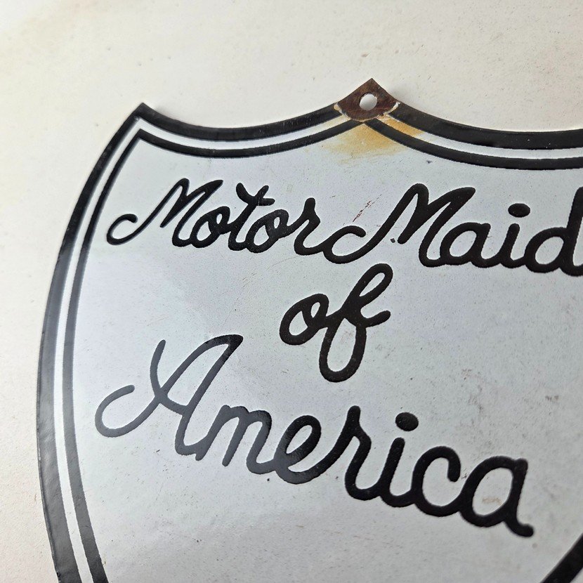 Vintage Motor Maids of America Porcelain Sign - Women's Motorcycle Club Sign - Image 12