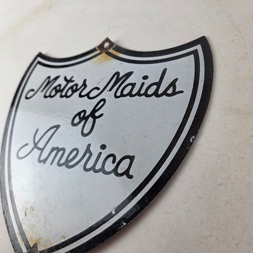 Vintage Motor Maids of America Porcelain Sign - Women's Motorcycle Club Sign - Image 13