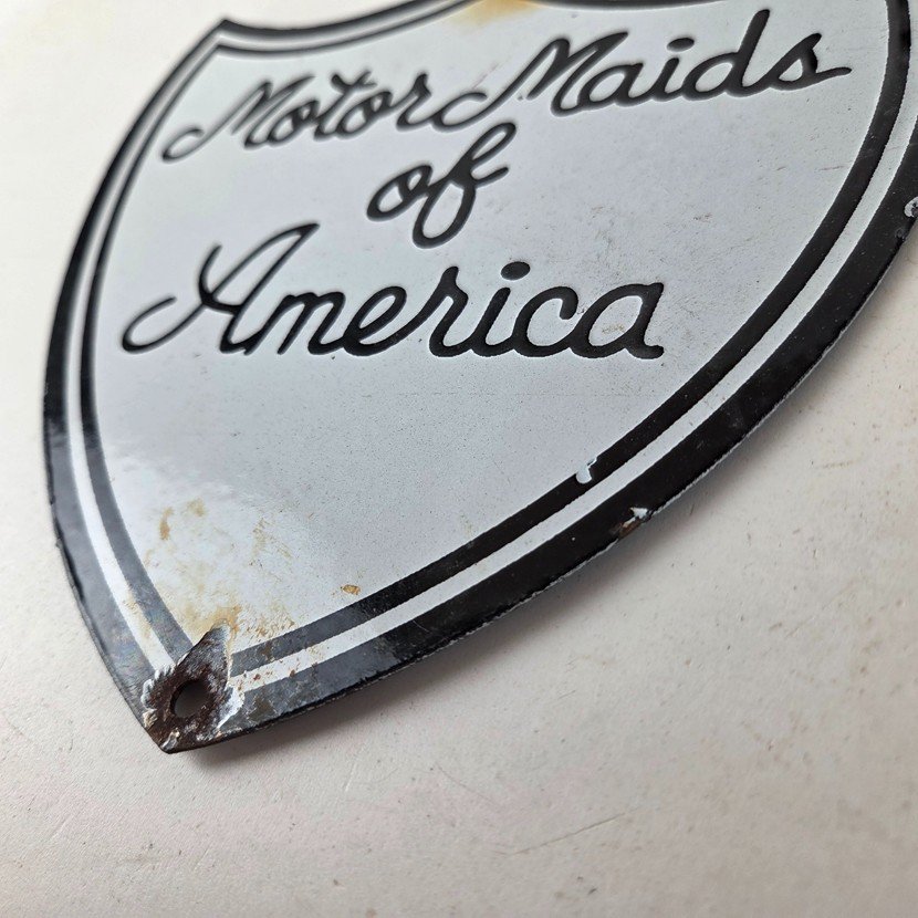 Vintage Motor Maids of America Porcelain Sign - Women's Motorcycle Club Sign - Image 14