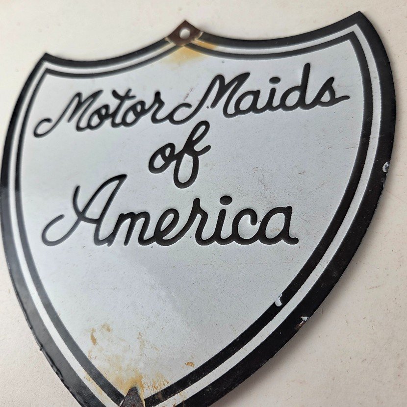 Vintage Motor Maids of America Porcelain Sign - Women's Motorcycle Club Sign - Image 4