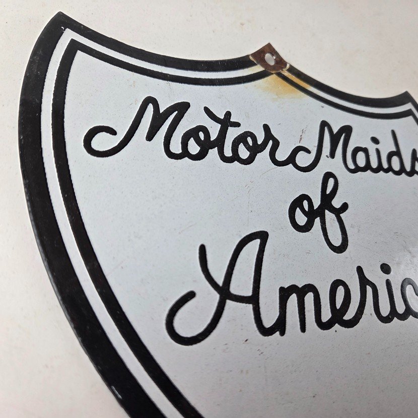 Vintage Motor Maids of America Porcelain Sign - Women's Motorcycle Club Sign - Image 5