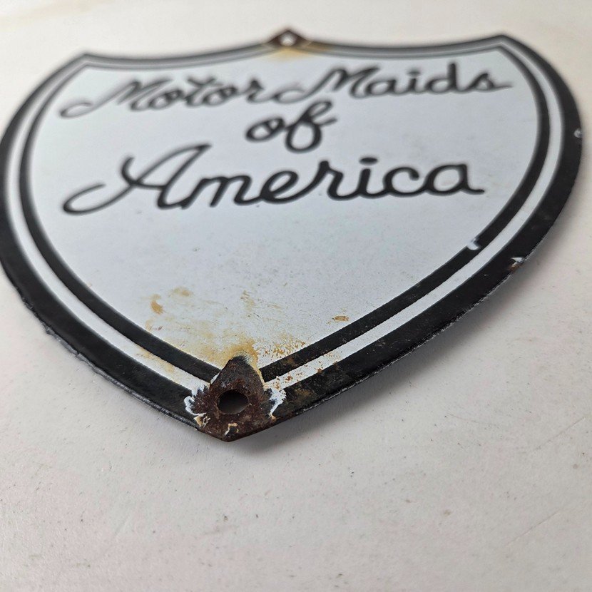 Vintage Motor Maids of America Porcelain Sign - Women's Motorcycle Club Sign - Image 10