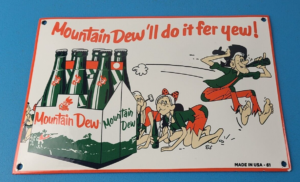 Vintage Mountain Dew Porcelain Hillbilly Gas Pump Soda Bottles Cola Sign 305847004100