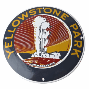 Vintage National Park Sign - Yellowstone Old Faithful Gas Pump Porcelain Sign