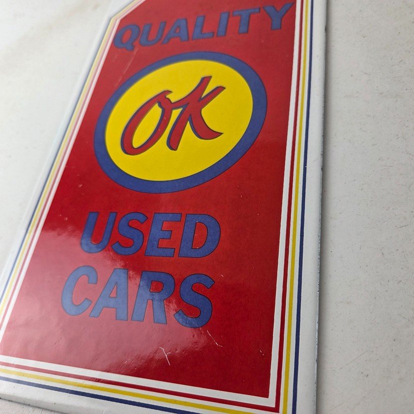 Vintage OK Quality Used Cars Porcelain Sign - Classic Dealer Shield Sign - Image 13