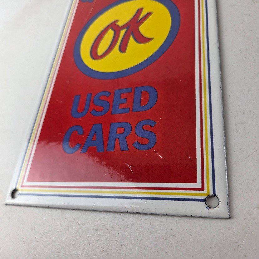 Vintage OK Quality Used Cars Porcelain Sign - Classic Dealer Shield Sign - Image 14
