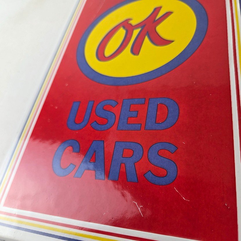 Vintage OK Quality Used Cars Porcelain Sign - Classic Dealer Shield Sign - Image 4